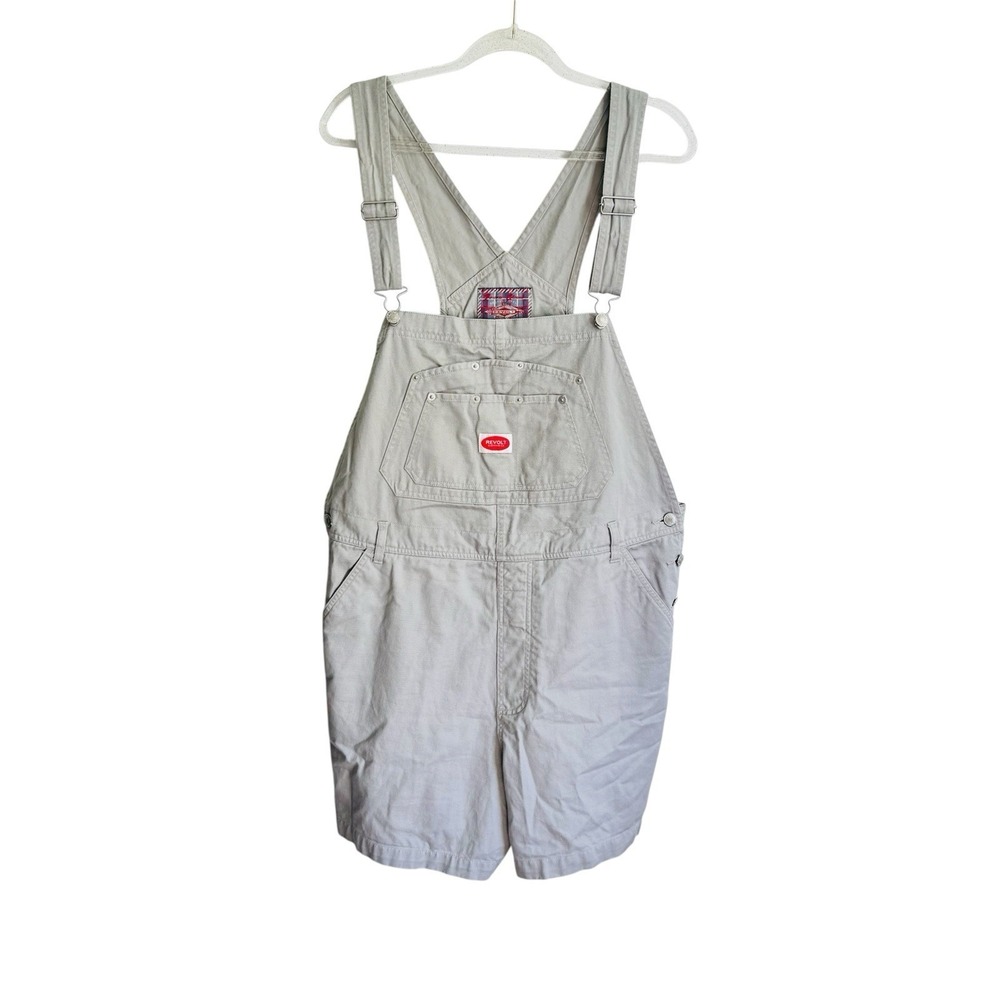 Revolt Overall Shorts 20 Tan Khaki Bib Shortalls Utility Romper Vintage 90s